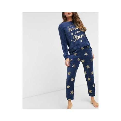 Комплект с пижамными штанами Brave Soul с надписью Writren in Stars Темно-синий