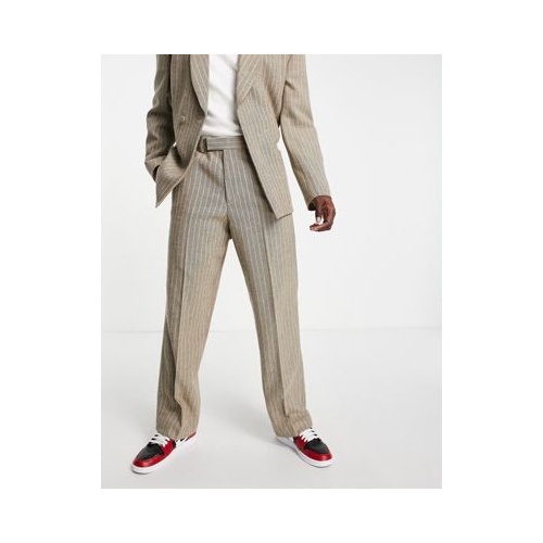 Коричневые брюки в полоску с широкими штанинами ASOS DESIGN-Коричневый цвет