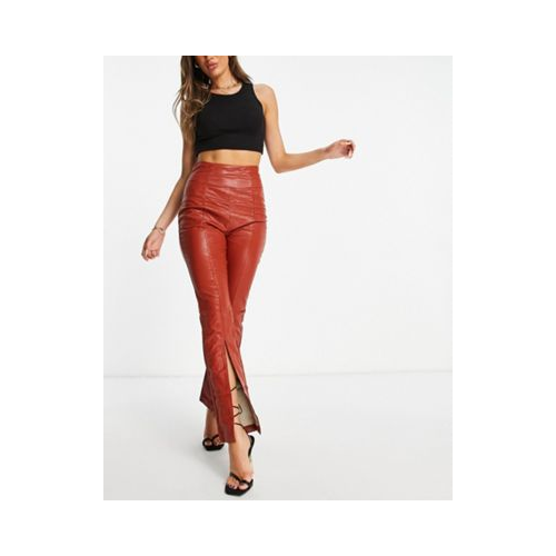 Коричневые расклешенные брюки из искусственной кожи от комплекта Ei8th Hour-Коричневый цвет