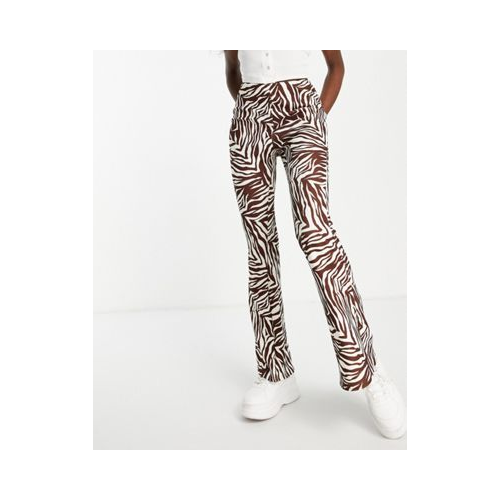 Коричневые расклешенные брюки с зебровым принтом New Look-Коричневый цвет