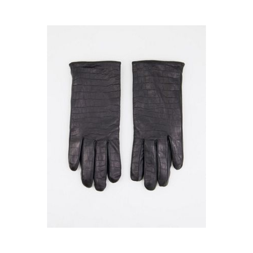 Кожаные перчатки с крокодиловым рисунком Barney's Originals Черный