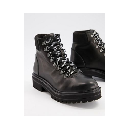 Кожаные походные ботинки черного цвета на массивной подошве Depp