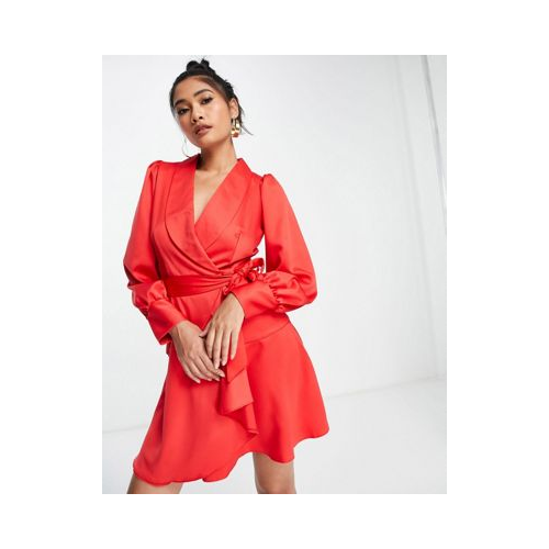 Красное классическое платье мини с запахом и завязкой Closet London