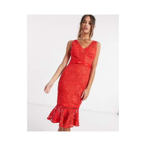 Красное облегающее платье из кружева Lipsy