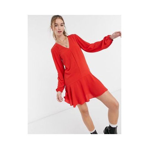 Красное свободное платье мини с V-образным вырезом ASOS DESIGN