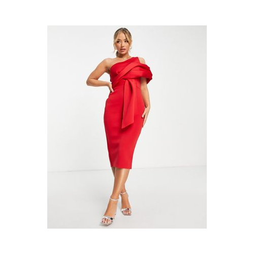 Красное платье-футляр миди с драпировкой на плече ASOS DESIGN