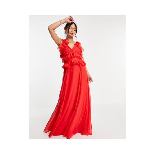 Красное платье макси с ярусными оборками и завязкой на спинке ASOS DESIGN Многоцветный