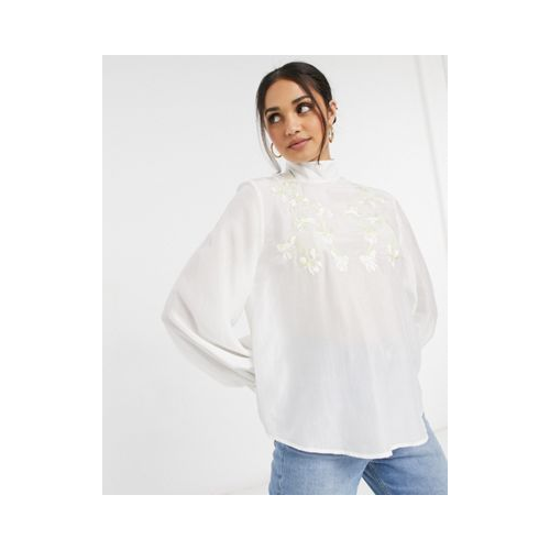 Кремовая блузка с кружевной цветочной вышивкой & Other Stories Белый