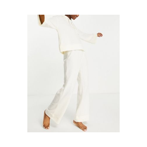 Кремовые брюки для дома с широкими штанинами (от комплекта) Pieces Белый