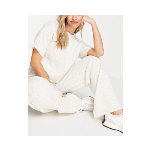 Кремовый вязаный премиум-комплект одежды для дома из футболки и брюк ASOS DESIGN Белый