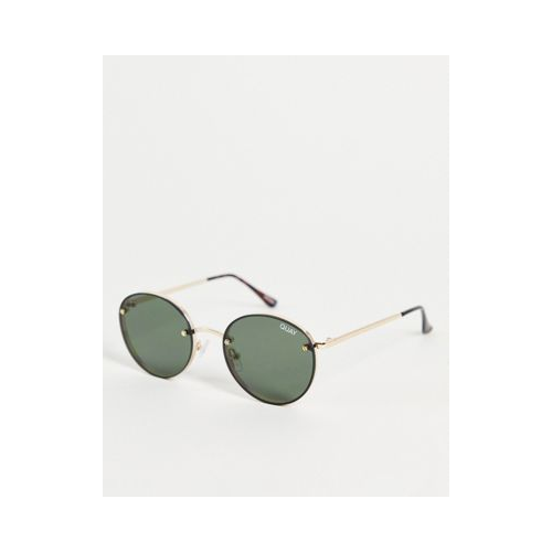 Круглые солнцезащитные очки с золотистой оправой и зелеными стеклами в стиле унисекс Quay Farrah