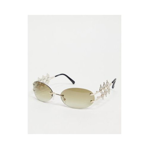 Круглые солнцезащитные очки в золотистой оправе с символами доллара и затемненными стеклами ASOS DESIGN