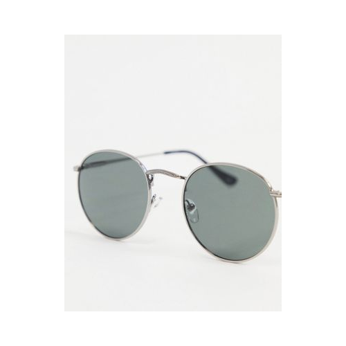 Круглые солнцезащитные очки в металлической оправе с дымчатыми стеклами ASOS DESIGN Серебристый