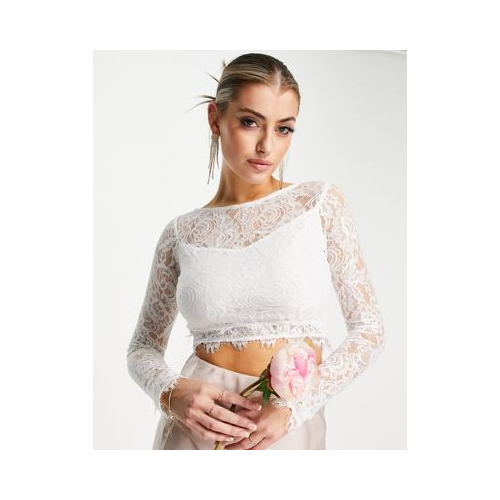 Кружевной топ цвета слоновой кости с длинными рукавами от комплекта Lace & Beads Bridal – Выбирай и Комбинируй-Белый