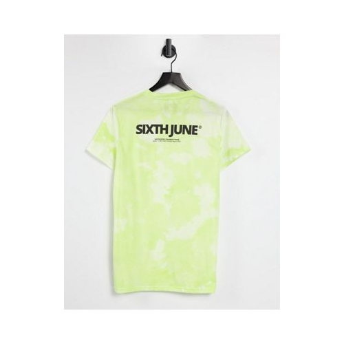 Лаймовая выбеленная oversized-футболка в стиле унисекс с логотипом на груди (от комплекта) Sixth June-Зеленый цвет