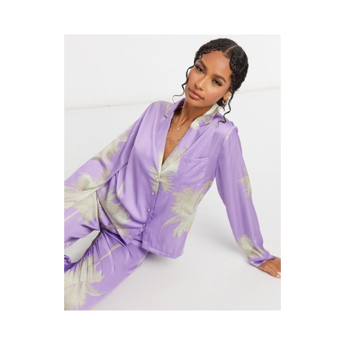 Лавандовая пижама из рубашки и брюк с принтом пальм ASOS DESIGN Мульти