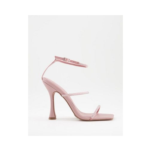Пудрово-розовые легкие босоножки на высоком каблуке со стразами ASOS DESIGN Negotiate-Розовый цвет