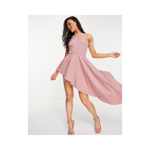 Пудровое платье мини на одно плечо AQAQ-Розовый цвет