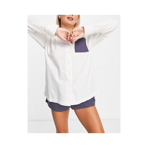 Пижамный комплект в полоску и с фирменной символикой из oversized-рубашки и шорт Topshop Разноцветный