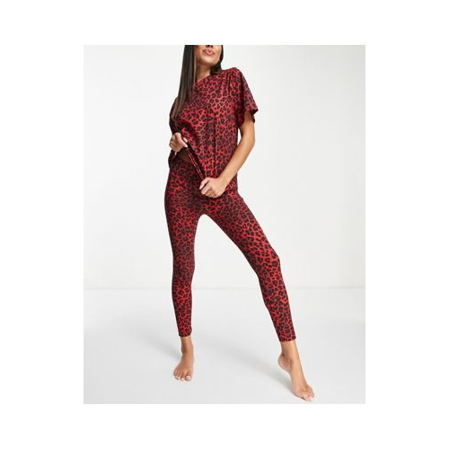 Пижамный комплект из футболки и леггинсов в стиле oversized красного цвета с леопардовым принтом ASOS DESIGN