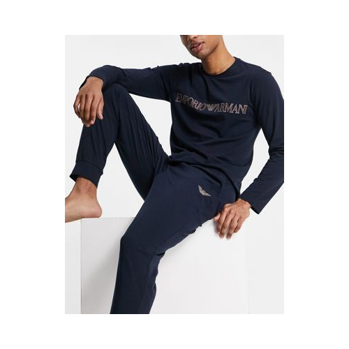 Пижамный комплект с крупным логотипом Emporio Armani Bodywear Темно-синий