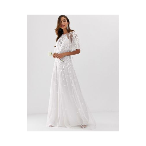 Платье макси из сетчатой ткани добби с цветочной вышивкой и рукавами клеш ASOS EDITION Wedding Белый