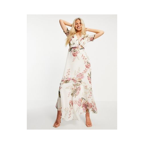 Платье макси цвета слоновой кости с расклешенными рукавами и крупным принтом роз Hope & Ivy Многоцветный