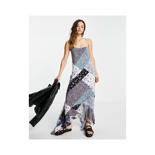 Платье миди А-силэута с асимметричным подолом и комбинированным цветочным принтом Violet Romance-Multi