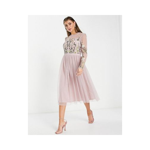 Платье миди светло-лилового цвета с декоративной отделкой на лифе и юбкой в складку Frock and Frill Bridesmaid-Фиолетовый
