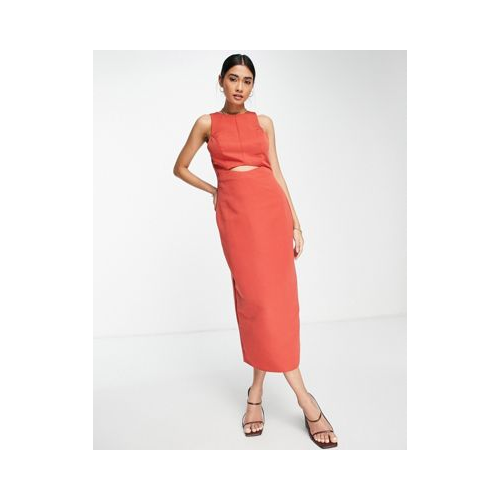 Платье миди с американской проймой и вырезом ASOS DESIGN-Коричневый цвет