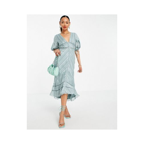 Платье миди с объемными рукавами из атласного жаккарда ASOS DESIGN Многоцветный