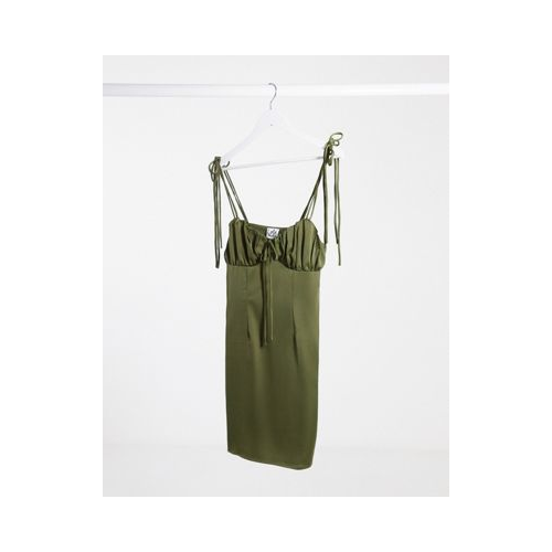 Платье мини на бретелях цвета хаки Lola May-Зеленый