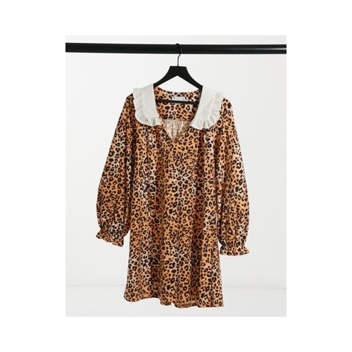 Платье мини с леопардовым принтом и большим контрастным воротником ASOS DESIGN Многоцветный