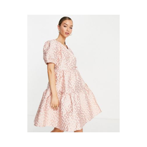 Платье мини с присборенной юбкой и жаккардовым цветочным принтом Y.A.S-Розовый