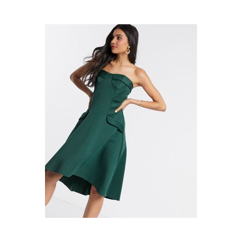 Платье-бандо миди для выпускного с чашечками и карманами ASOS DESIGN-Зеленый цвет