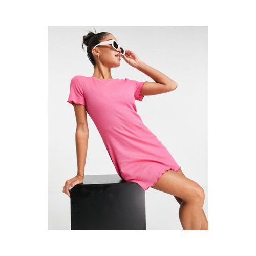 Платье-футболка мини в рубчик Brave Soul Mandy-Розовый цвет