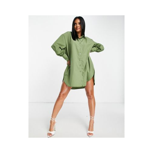 Платье-рубашка цвета хаки в стиле oversized с удлиненным краем I Saw It First-Зеленый