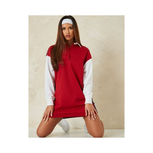 Платье-рубашка в стиле регби с принтом колор-блок Missguided Красный