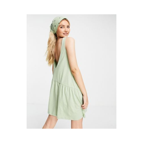 Платье шалфейно-зеленого цвета без рукавов с присборенной юбкой и V-образным вырезом на спине ASOS DESIGN-Зеленый