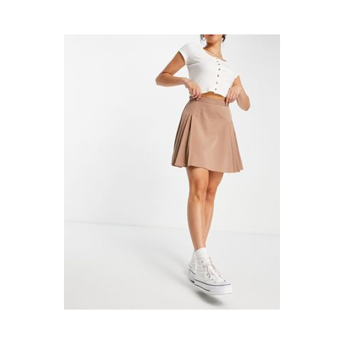 Плиссированная теннисная мини-юбка цвета капучино Lola May-Коричневый