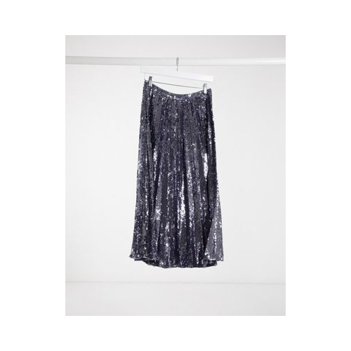 Плиссированная юбка миди с отделкой пайетками металлического цвета ASOS DESIGN Серый