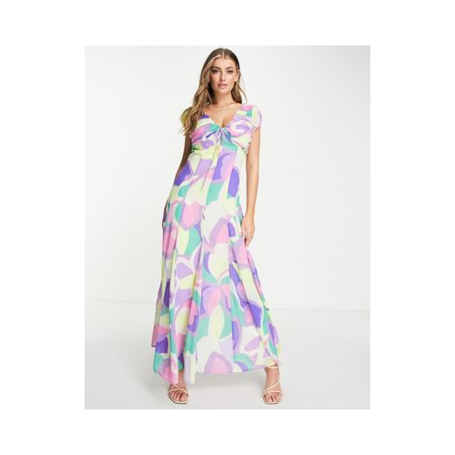Присборенное платье макси с завязкой и абстрактным цветочным принтом ASOS DESIGN Разноцветный