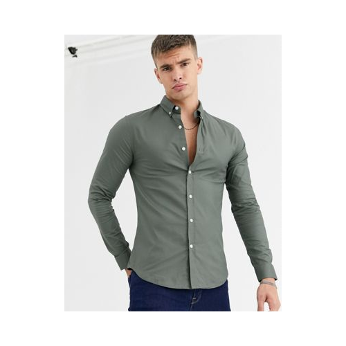 Приталенная оксфордская рубашка цвета хаки New Look-Зеленый