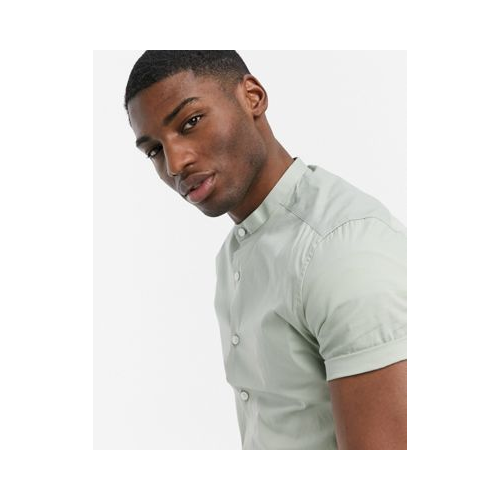 Приталенная рубашка шалфейно-зеленого цвета с воротом на пуговице ASOS DESIGN-Зеленый