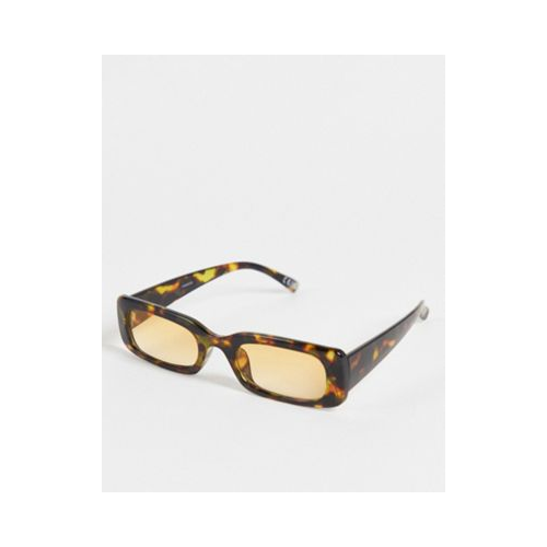 Прямоугольные солнцезащитные очки среднего размера в тонкой черепаховой оправе с оранжевыми линзами ASOS DESIGN-Коричневый цвет