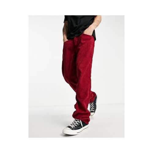 Прямые бордовые брюки из вельвета в рубчик от комплекта Liquor N Poker Красный