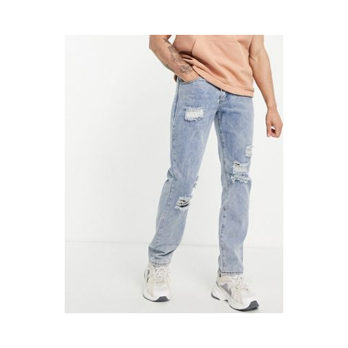 Прямые джинсы винтажного светлого оттенка с эффектом потертости от комплекта Liquor N Poker Голубой