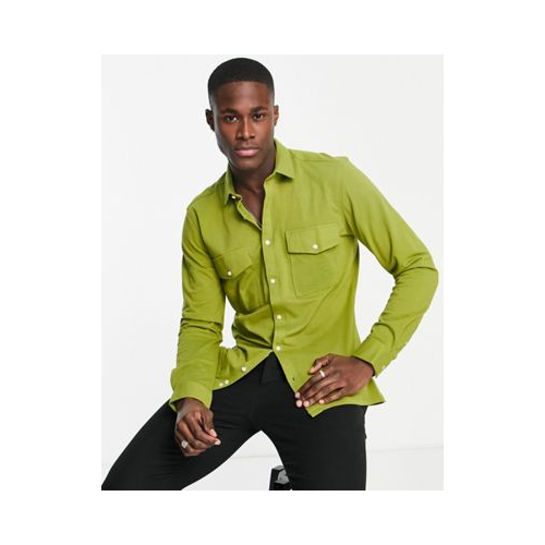 Рубашка из мягкого хлопкового пике с карманами в утилитарном стиле Harry Brown-Зеленый цвет