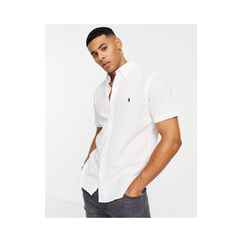 Рубашка стандартного кроя из жатой ткани белого цвета с короткими рукавами и маленьким логотипом Polo Ralph Lauren