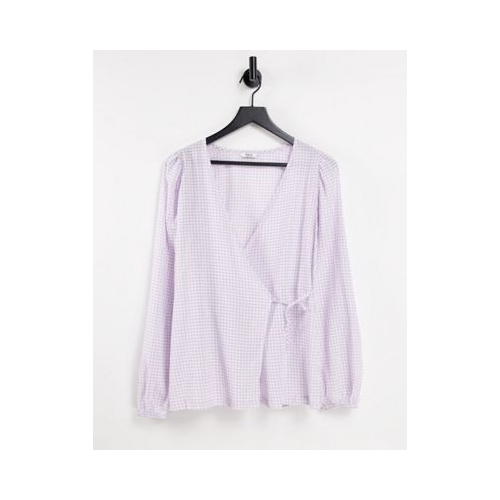 Рубашка в сиреневую клетку с запахом от комплекта Envii Sage-Фиолетовый цвет